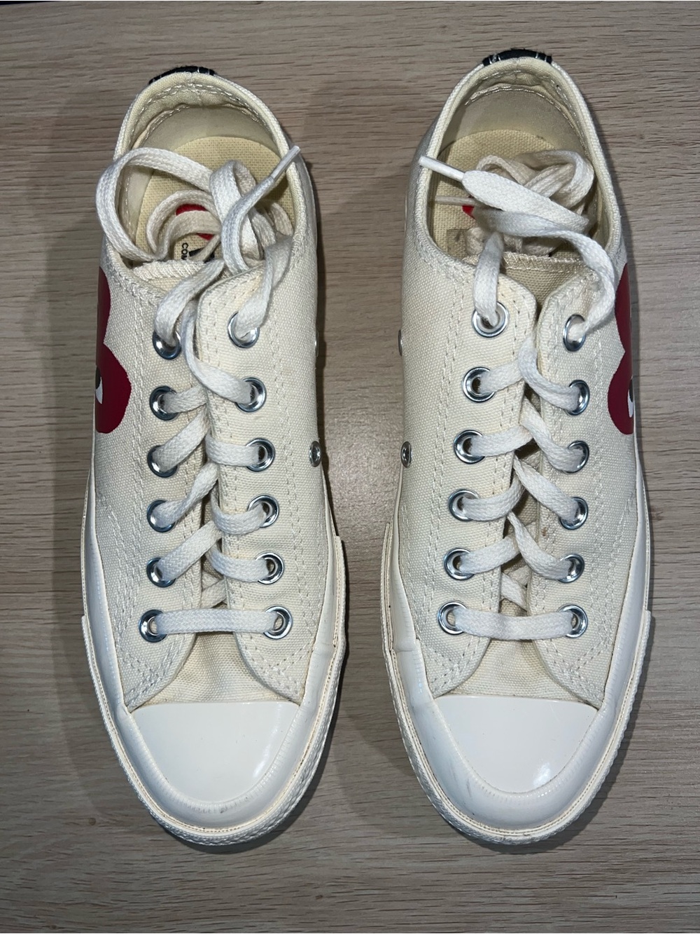 Converse Cream Low-Top Sneakers with Red Heart Detail